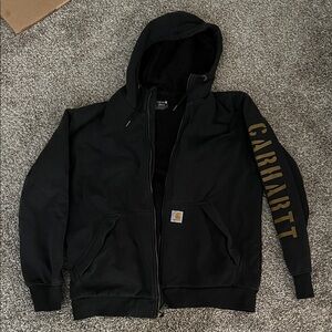 Carhartt Black Hooded Jacket with Gold Sleeve Logo